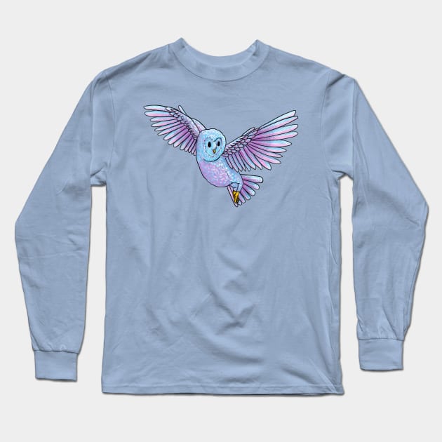 Pretty Pink Blue Barn Owl Long Sleeve T-Shirt by PepperSparkles